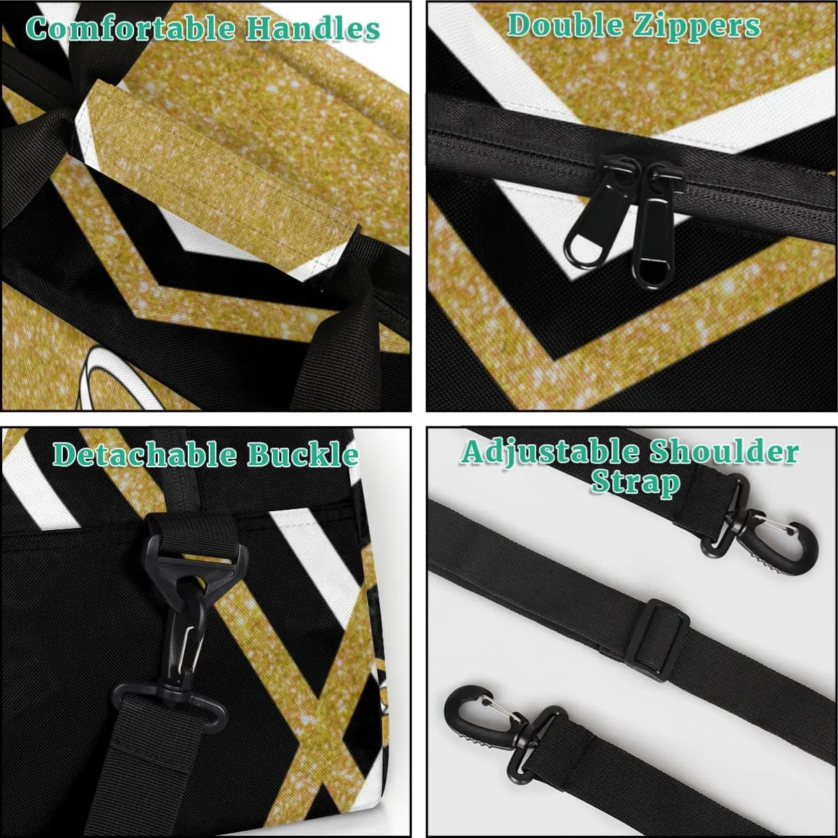 Personalized Gym Bag Cheer Bag Kids Girls, Custom Name Weekender Gymnastics Cheerleading Training Bag for Women Traveling Business Trip, Yellow Gold Glitter Black
