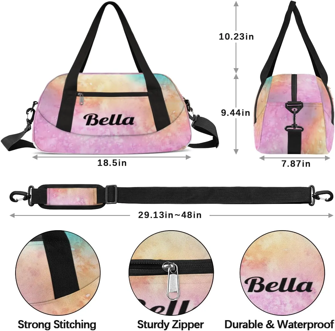 Personalized Gym Bag Dance Bag for Girls, Personalized Gifts Custom Sports Gym Bag, Customized Kids Duffel Bags Weekender Overnight Bag Travel Duffel Bag, Colorful Watercolor Mermaid Scales