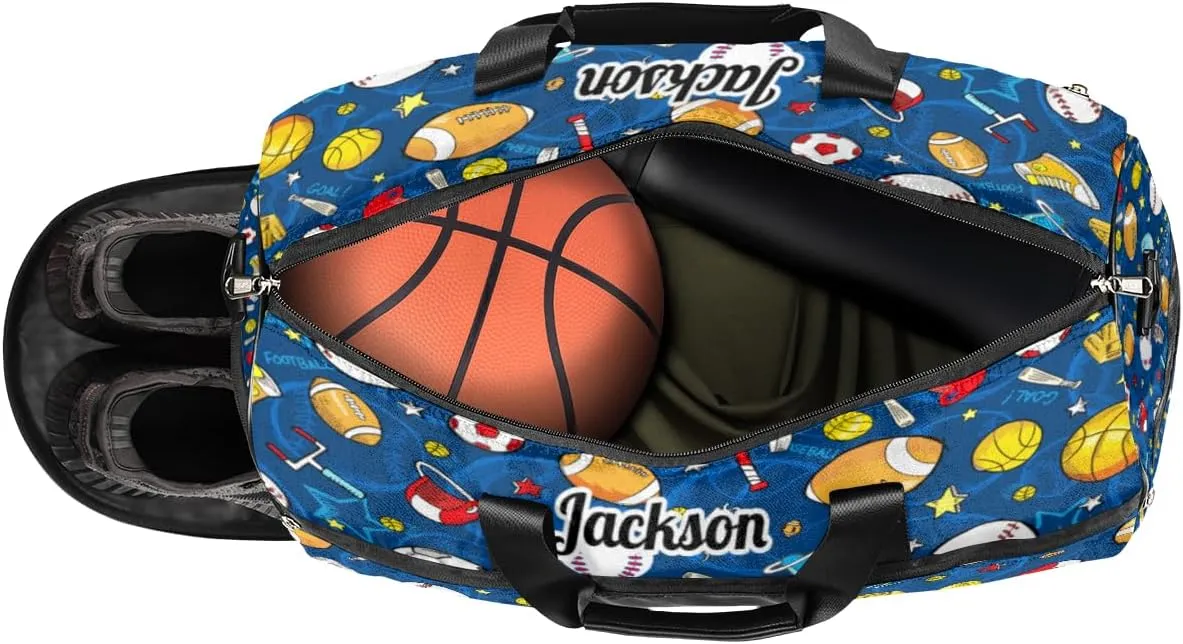 Personalized Gym Bag for Boys Men, Personalized Custom Sports Duffle Bag with Shoes Compartment, Customized Dance Bag Weekender Overnight Bag Travel Duffel Bag, Baseball Basketball