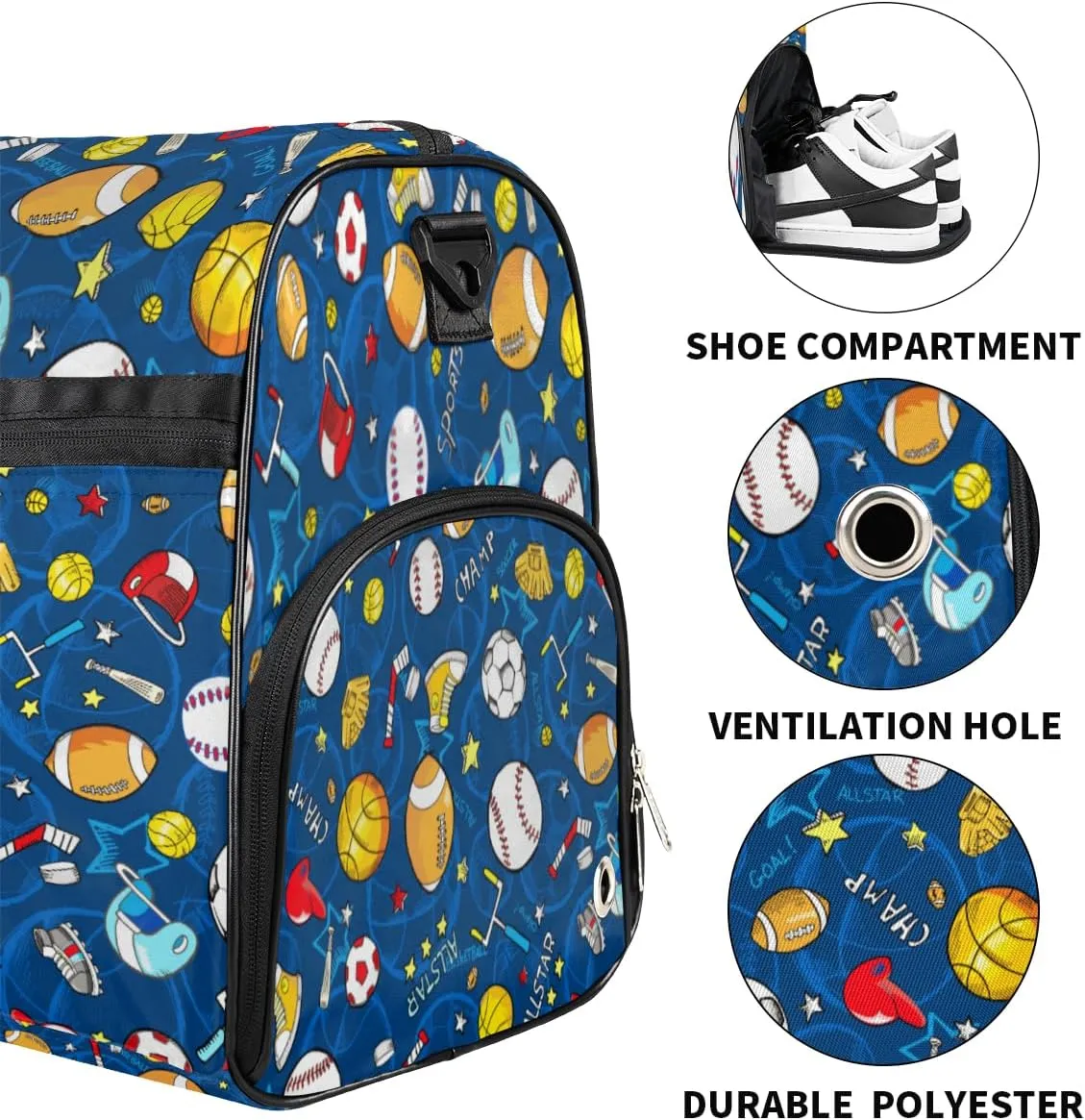 Personalized Gym Bag for Boys Men, Personalized Custom Sports Duffle Bag with Shoes Compartment, Customized Dance Bag Weekender Overnight Bag Travel Duffel Bag, Baseball Basketball