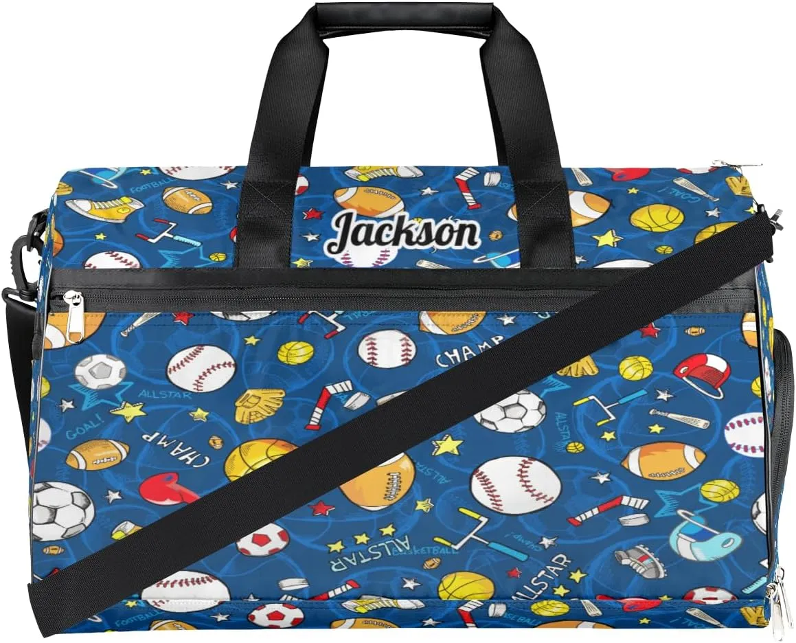Personalized Gym Bag for Boys Men, Personalized Custom Sports Duffle Bag with Shoes Compartment, Customized Dance Bag Weekender Overnight Bag Travel Duffel Bag, Baseball Basketball