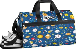 Personalized Gym Bag for Boys Men, Personalized Custom Sports Duffle Bag with Shoes Compartment, Customized Dance Bag Weekender Overnight Bag Travel Duffel Bag, Baseball Basketball