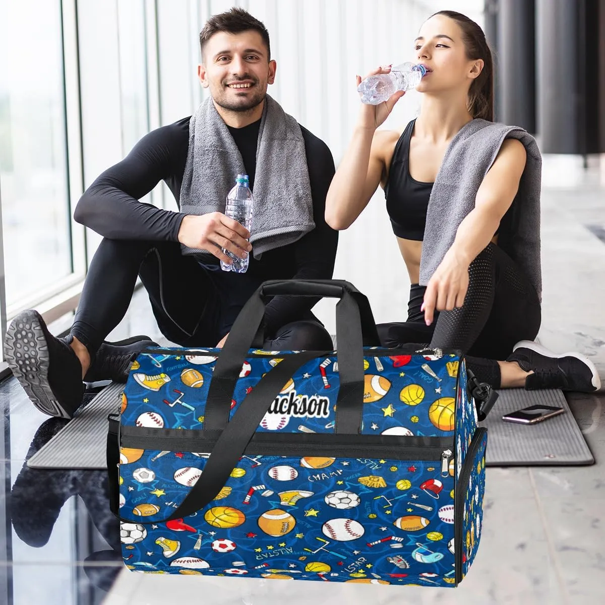 Personalized Gym Bag for Boys Men, Personalized Custom Sports Duffle Bag with Shoes Compartment, Customized Dance Bag Weekender Overnight Bag Travel Duffel Bag, Baseball Basketball