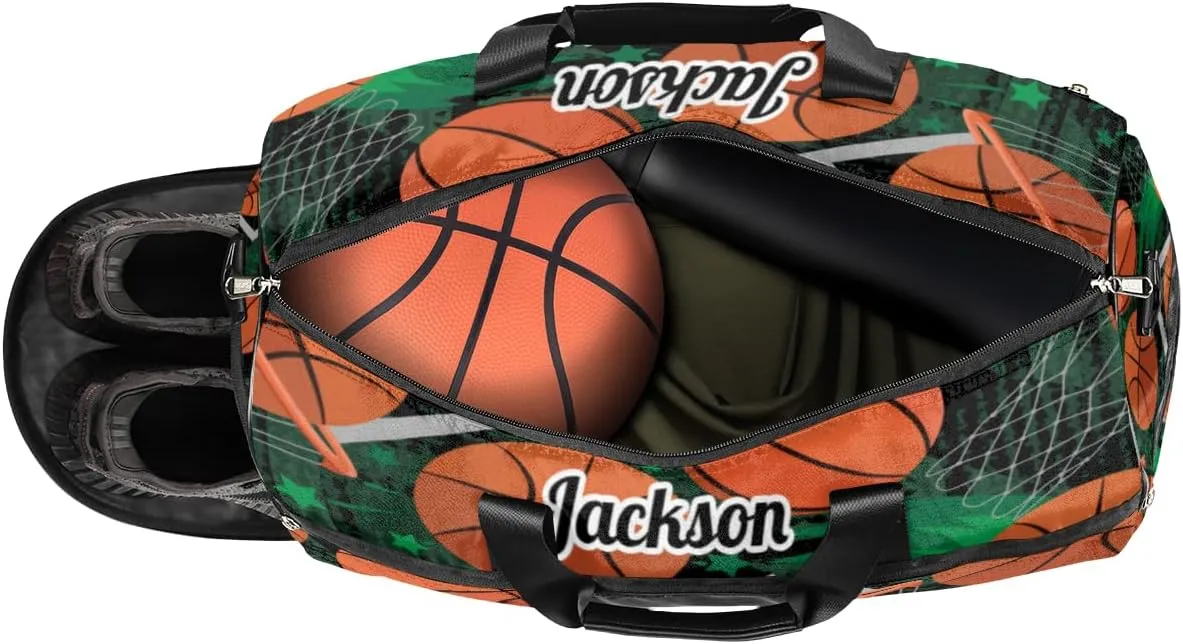 Personalized Gym Bag for Boys Men, Personalized Custom Sports Duffle Bag with Shoes Compartment, Customized Dance Bag Weekender Overnight Bag Travel Duffel Bag, Sports Basketball Shoot Box