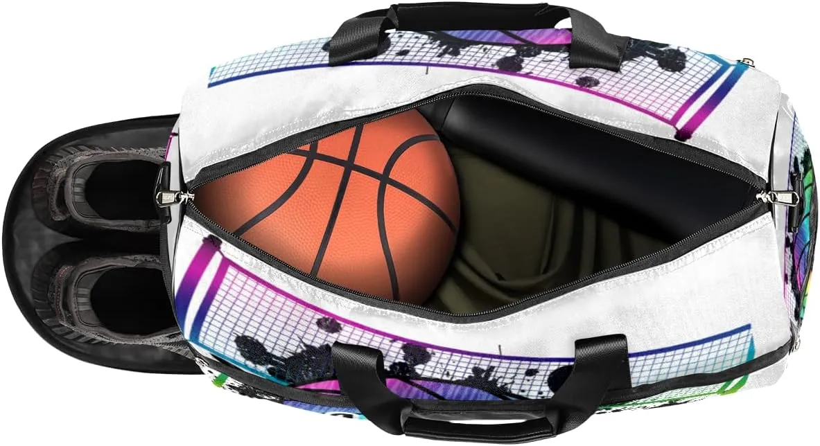 Personalized Gym Bag for Boys Men, Personalized Custom Sports Duffle Bag with Shoes Compartment, Customized Dance Bag Weekender Overnight Bag Travel Duffel Bag, Sports Rainbow Volleyball