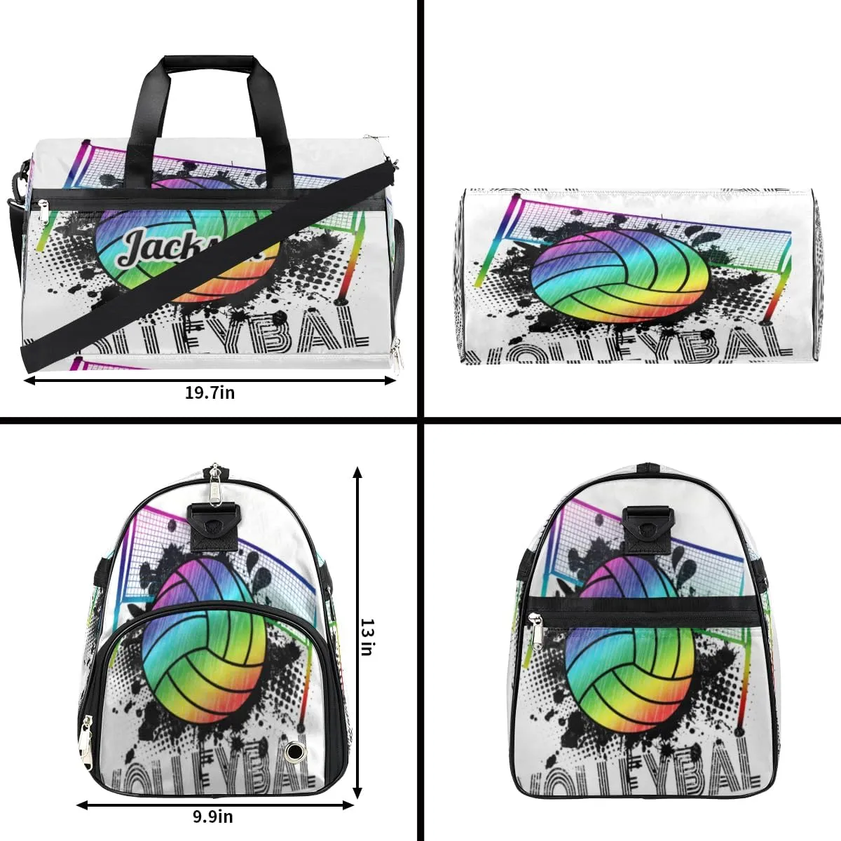 Personalized Gym Bag for Boys Men, Personalized Custom Sports Duffle Bag with Shoes Compartment, Customized Dance Bag Weekender Overnight Bag Travel Duffel Bag, Sports Rainbow Volleyball