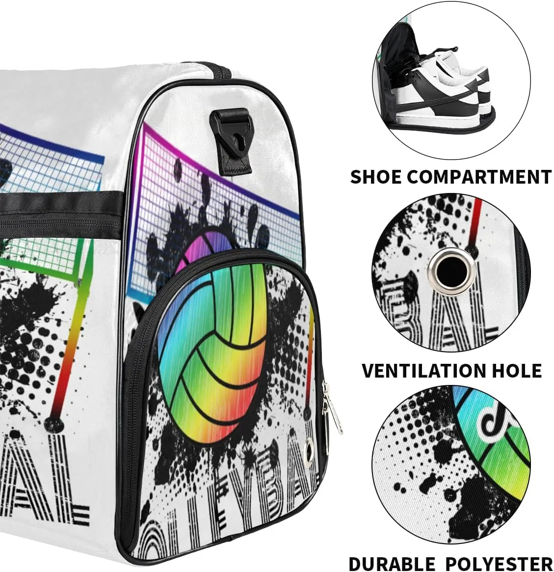 Personalized Gym Bag for Boys Men, Personalized Custom Sports Duffle Bag with Shoes Compartment, Customized Dance Bag Weekender Overnight Bag Travel Duffel Bag, Sports Rainbow Volleyball