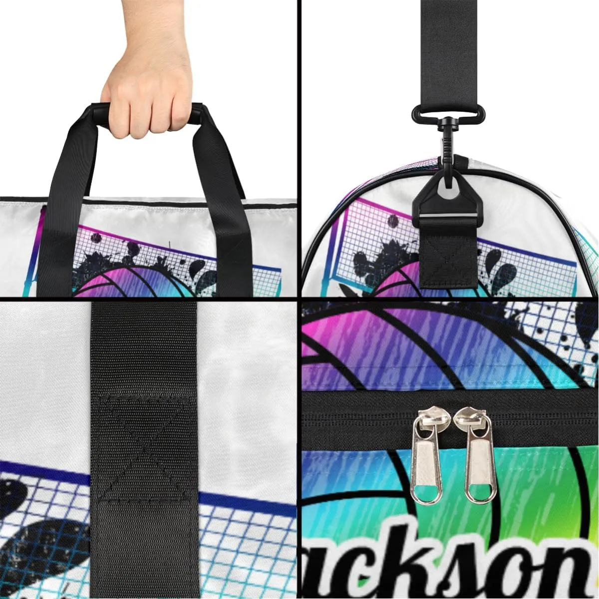Personalized Gym Bag for Boys Men, Personalized Custom Sports Duffle Bag with Shoes Compartment, Customized Dance Bag Weekender Overnight Bag Travel Duffel Bag, Sports Rainbow Volleyball