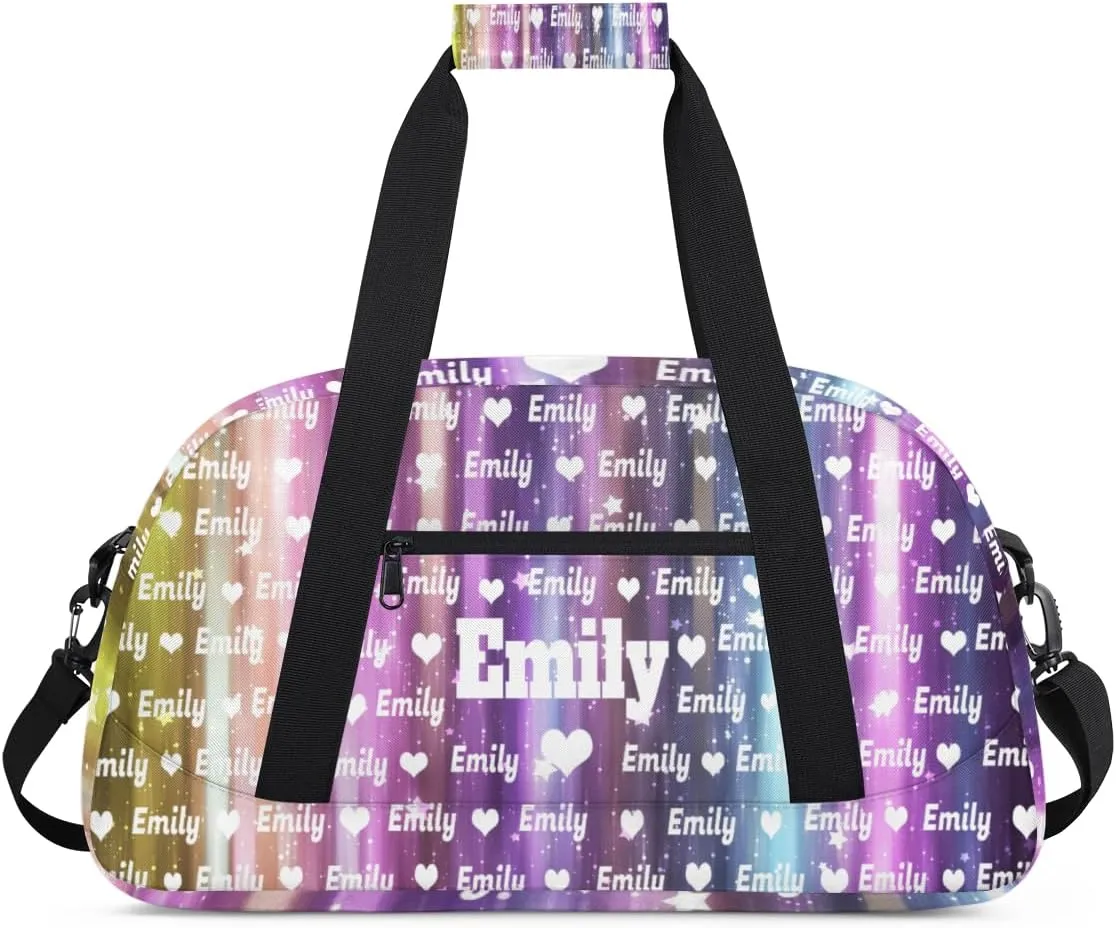 Personalized Gym Bag for Girls Teens, Custom Dance Bag Named Love Heart Overnight Small Duffel Bag for Practice Gymnastics Ballet Sports Bag, Gradient Purple Blue