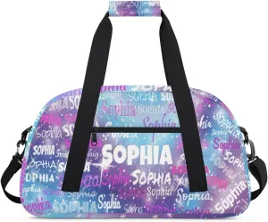 Personalized Gym Bag for Girls Teens, Custom Dance Bag Named Overnight Small Duffel Bag for Practice Gymnastics Ballet Sports Bag, Purple Blue Galaxy