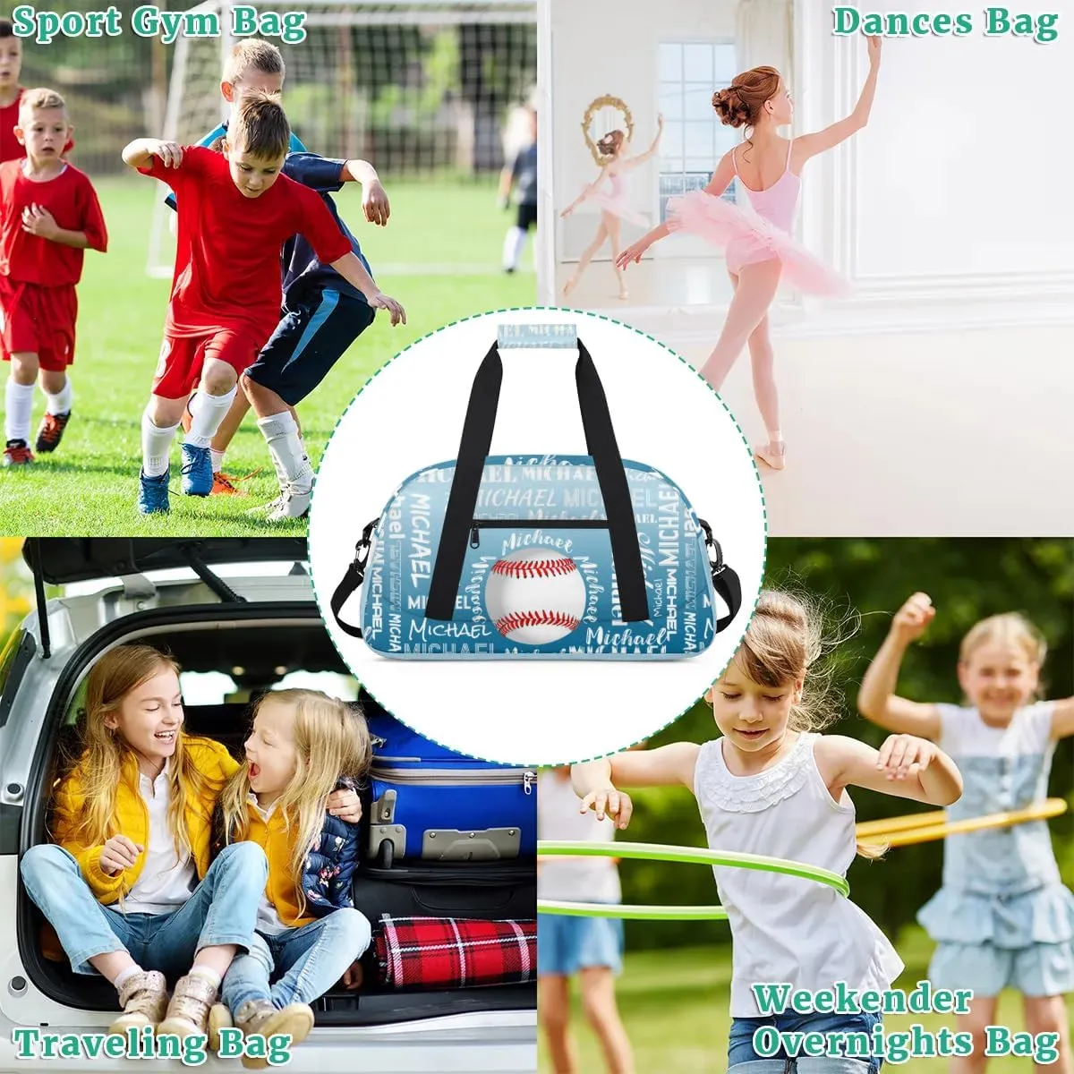Personalized Gym Bag for Men Women, Custom Name Sports Duffel Bag, Large Capacity Weekender Overnight Travel Bags Baseball Blue White