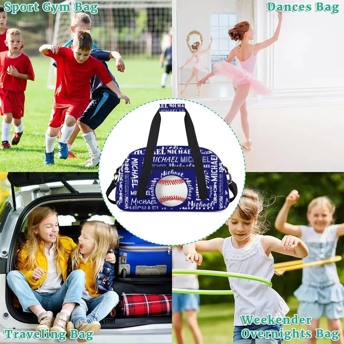 Personalized Gym Bag for Men Women, Custom Name Sports Duffel Bag, Large Capacity Weekender Overnight Travel Bags Baseball Navy Blue
