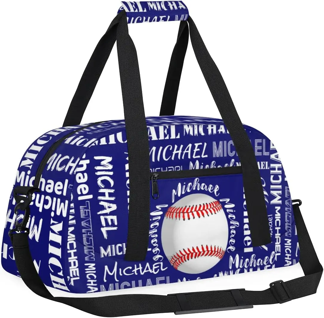 Personalized Gym Bag for Men Women, Custom Name Sports Duffel Bag, Large Capacity Weekender Overnight Travel Bags Baseball Navy Blue