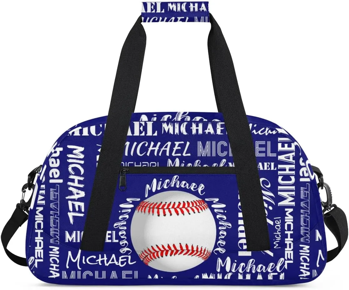 Personalized Gym Bag for Men Women, Custom Name Sports Duffel Bag, Large Capacity Weekender Overnight Travel Bags Baseball Navy Blue