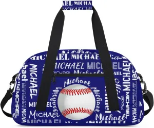 Personalized Gym Bag for Men Women, Custom Name Sports Duffel Bag, Large Capacity Weekender Overnight Travel Bags Baseball Navy Blue
