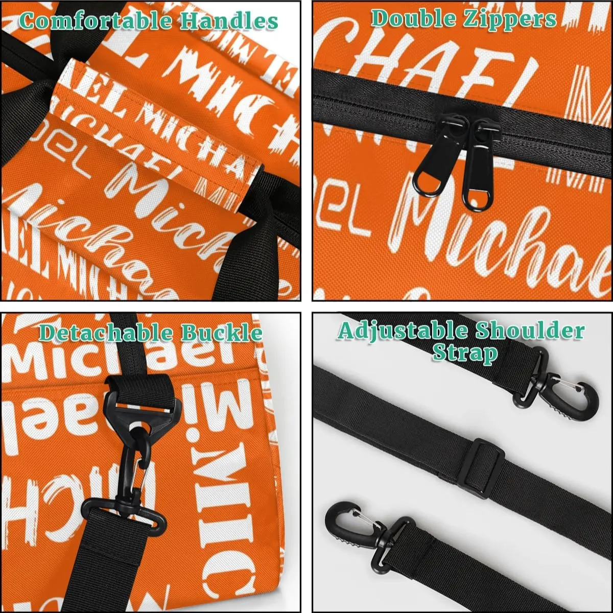 Personalized Gym Bag for Men Women, Custom Name Sports Duffel Bag, Large Capacity Weekender Overnight Travel Bags Baseball Orange