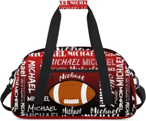 Personalized Gym Bag for Men Women, Custom Name Sports Duffel Bag, Large Capacity Weekender Overnight Travel Bags Red Black Football