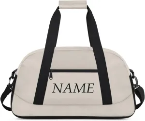 Personalized Gym Bag for Women Men, Custom Duffel Bag with Name, Small Sports Bag Travel Carry On Weekender Bags, Beige
