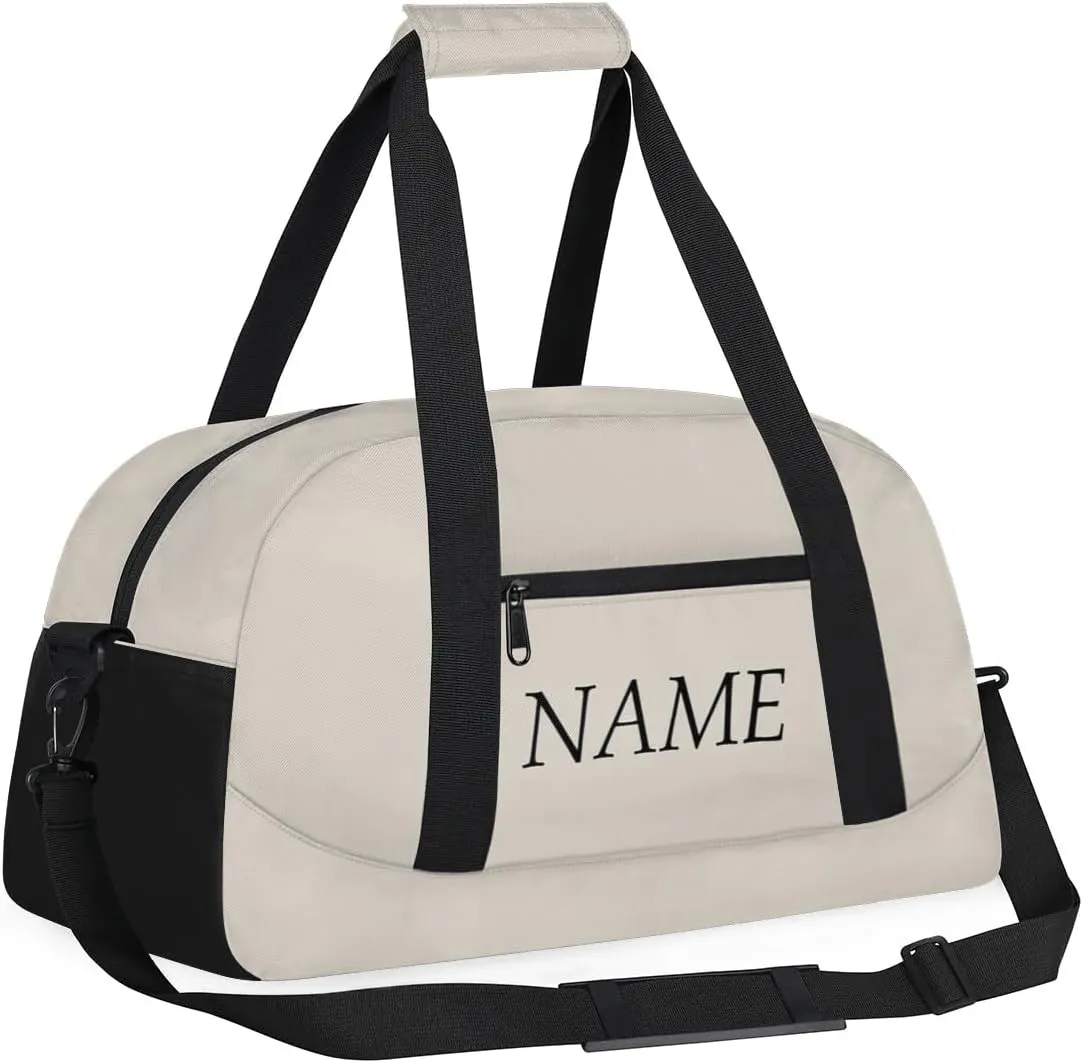 Personalized Gym Bag for Women Men, Custom Duffel Bag with Name, Small Sports Bag Travel Carry On Weekender Bags, Beige