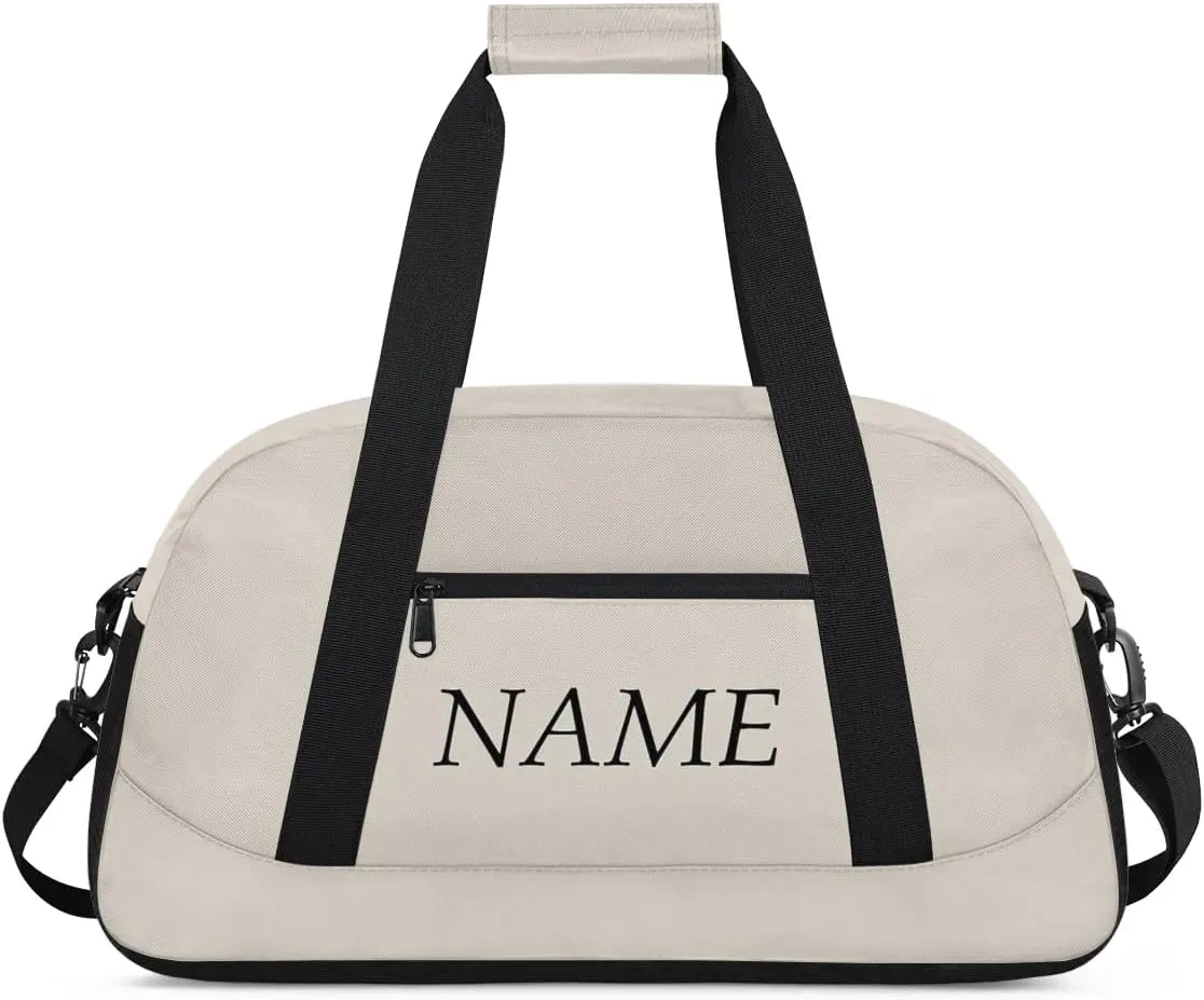 Personalized Gym Bag for Women Men, Custom Duffel Bag with Name, Small Sports Bag Travel Carry On Weekender Bags, Beige