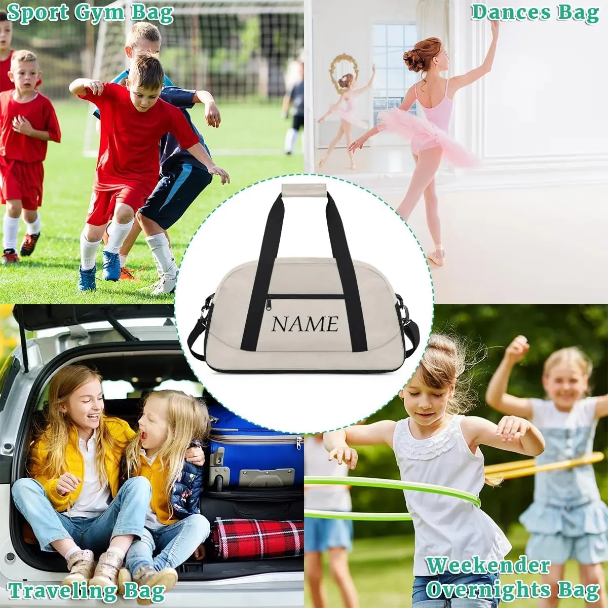 Personalized Gym Bag for Women Men, Custom Duffel Bag with Name, Small Sports Bag Travel Carry On Weekender Bags, Beige