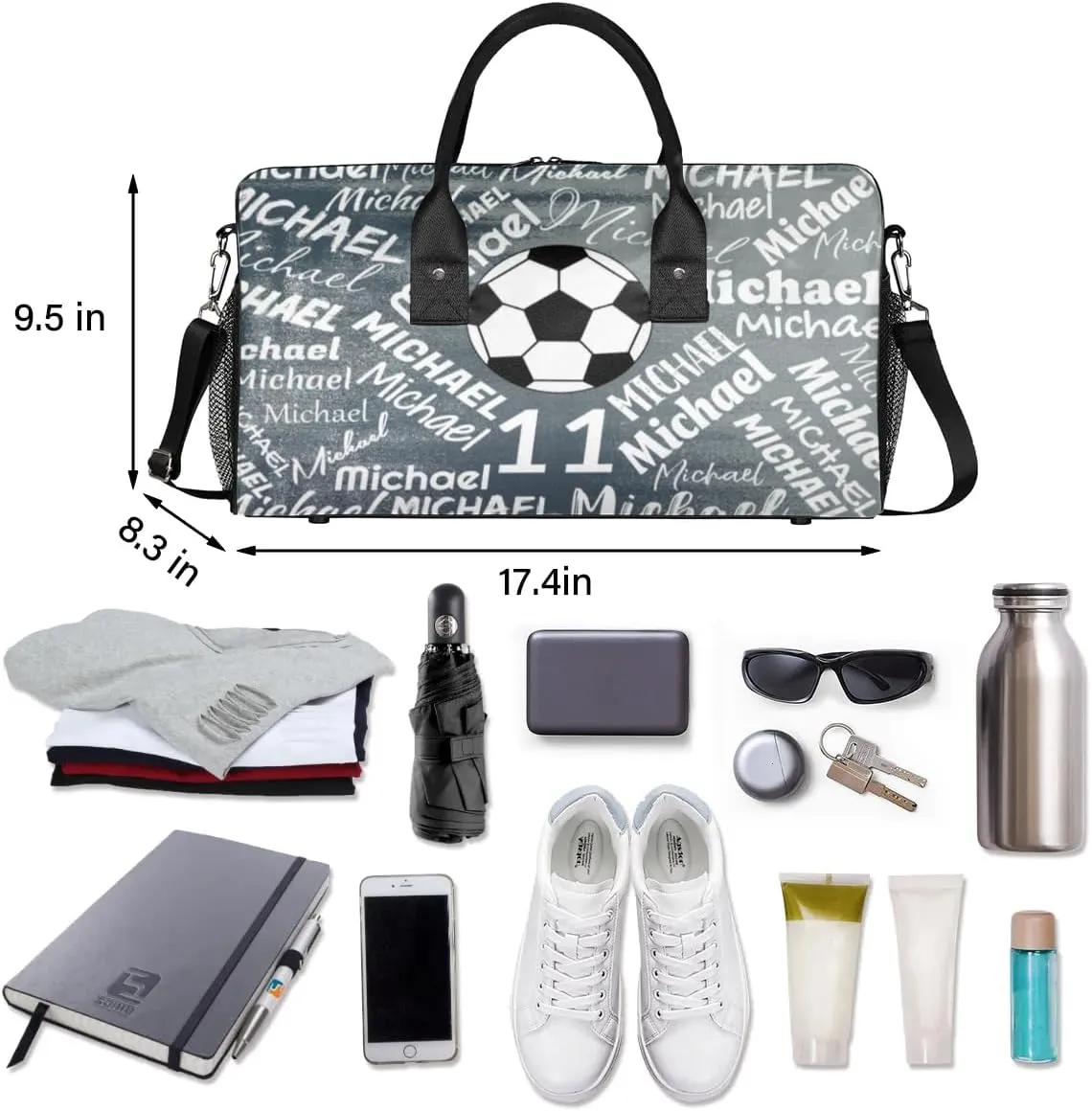 Personalized Gym Bag Sports Bag with Name, Custom Duffel Bag Travel Weekender Bags Carry on Bag, Gray