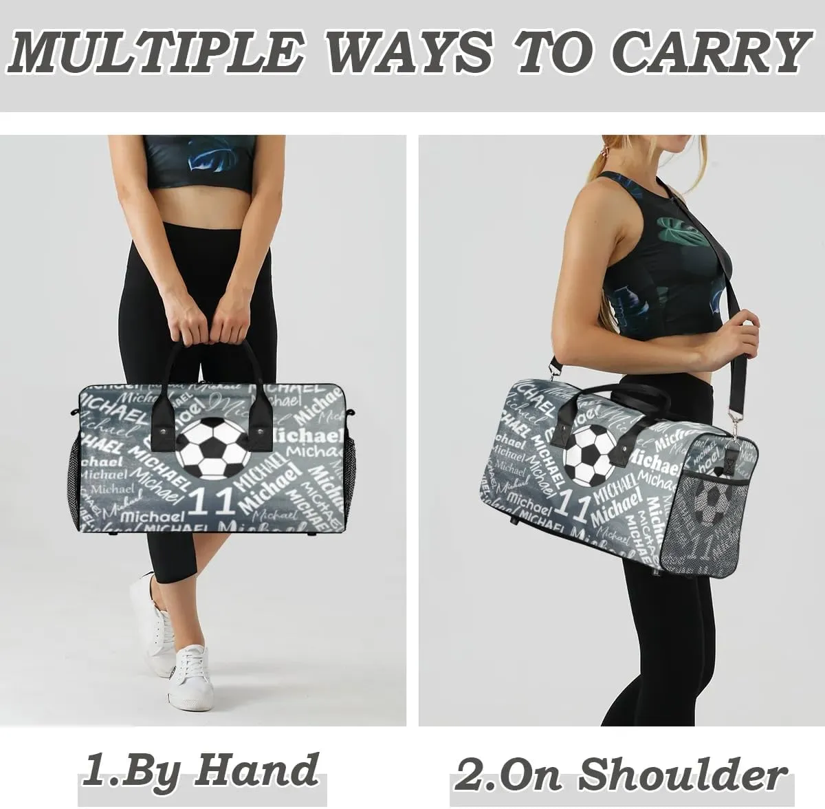 Personalized Gym Bag Sports Bag with Name, Custom Duffel Bag Travel Weekender Bags Carry on Bag, Gray