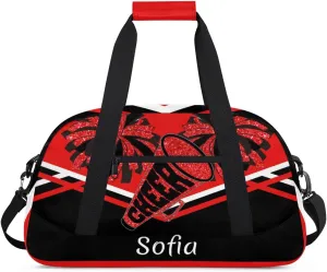 Personalized Gym Cheer Sports Bag Girls, Custom Sport Dance Ballet Duffel Bag Weekender Bags Travel Swimming Shoulder Bag Red Black Design