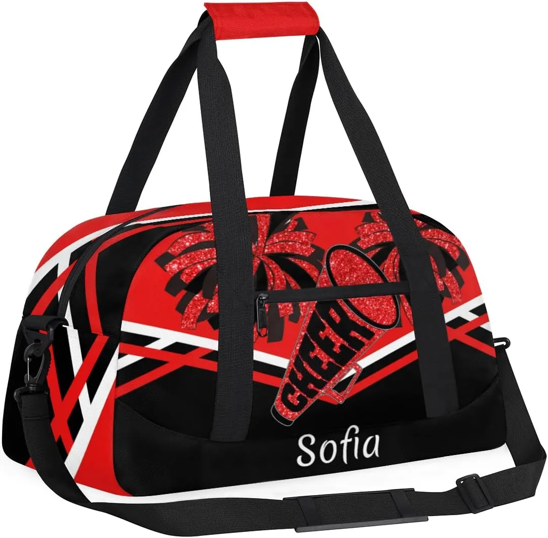Personalized Gym Cheer Sports Bag Girls, Custom Sport Dance Ballet Duffel Bag Weekender Bags Travel Swimming Shoulder Bag Red Black Design