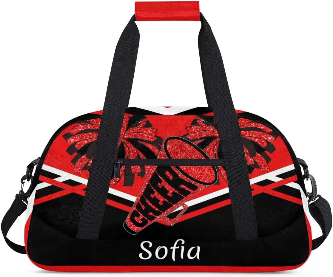 Personalized Gym Cheer Sports Bag Girls, Custom Sport Dance Ballet Duffel Bag Weekender Bags Travel Swimming Shoulder Bag Red Black Design