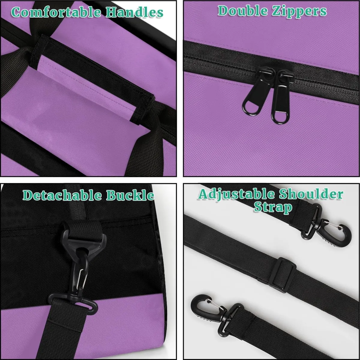 Personalized Gym Dance Bag for Girls, Custom Sports Duffel Cheer Bag Overnight Weekender Sleepover Bag Travel Perform Bag Orchid Purple and Black Background Girls Gymnastics Silhouette