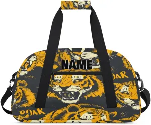 Personalized Gym Dance Bag with Name, Animals Tigers Roar Painting Custom Cheerleading Duffel Bag Travel Weekender Overnight Carry On Sleepover Bag