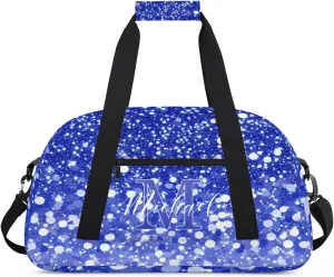 Personalized Gym Duffle Bag, Customized Initial Sports Duffle Bag for Travel, Lightweight Weekend Overnight Bag for Women, Dark Blue Glitter