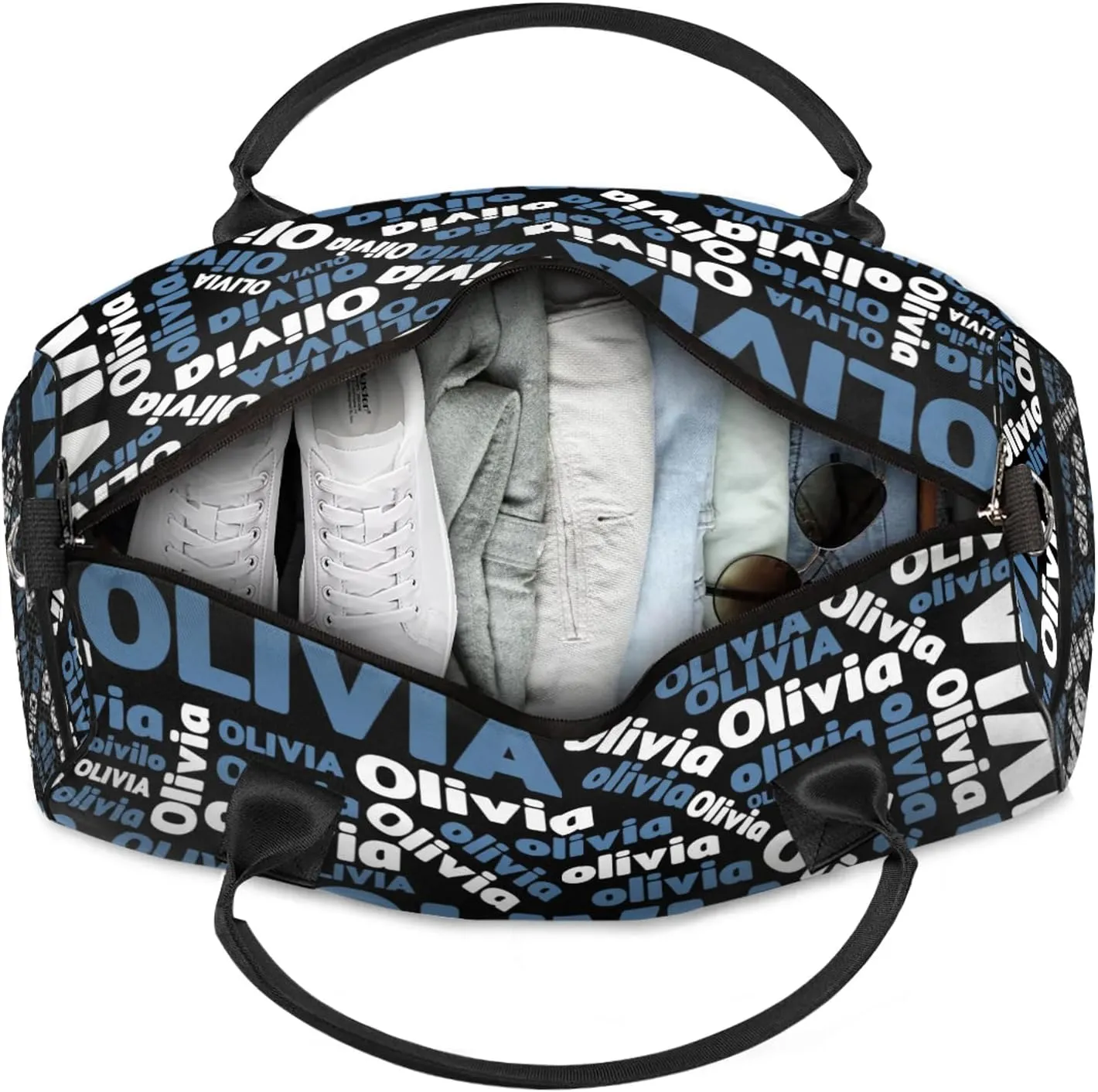 Personalized Gym Sport Duffel Bag with Name Custom Travel Overnight Bag Waterproof Customized Dance Bag Carry-On Tote 17.4in, Blue Black