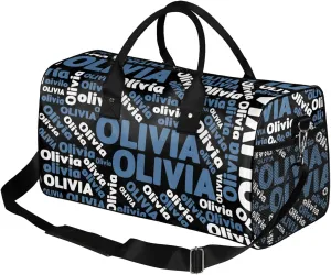Personalized Gym Sport Duffel Bag with Name Custom Travel Overnight Bag Waterproof Customized Dance Bag Carry-On Tote 17.4in, Blue Black