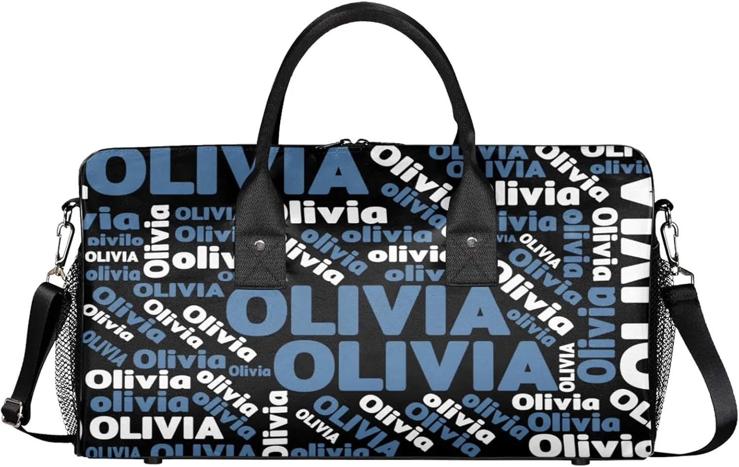 Personalized Gym Sport Duffel Bag with Name Custom Travel Overnight Bag Waterproof Customized Dance Bag Carry-On Tote 17.4in, Blue Black
