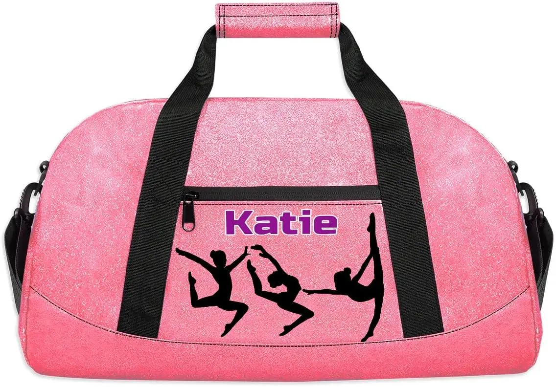 Personalized Gymnast Gym Bag for Girl, Named Sport Duffel Bag Dance Bag Customized Travel Duffle Bag with Name Overnight Weekender Bag Perform Cheer Bag, Black Gymnast Silhouette