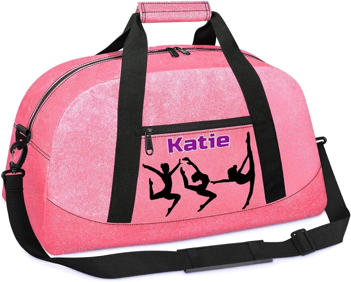 Personalized Gymnast Gym Bag for Girl, Named Sport Duffel Bag Dance Bag Customized Travel Duffle Bag with Name Overnight Weekender Bag Perform Cheer Bag, Black Gymnast Silhouette