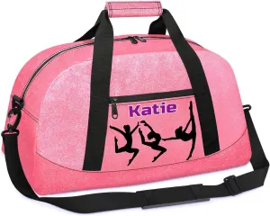 Personalized Gymnast Gym Bag for Girl, Named Sport Duffel Bag Dance Bag Customized Travel Duffle Bag with Name Overnight Weekender Bag Perform Cheer Bag, Black Gymnast Silhouette