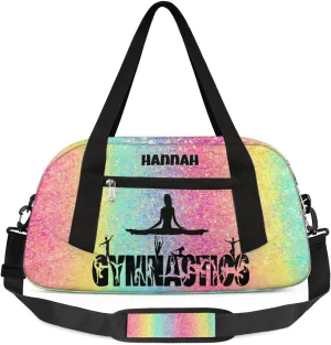 Personalized Gymnastics Bag for Girls, Custom Name Carry On Weekender Gymnastics Dance Bag for Women Travel Business Trip, Colorful Glitters Sequins Pink Yellow