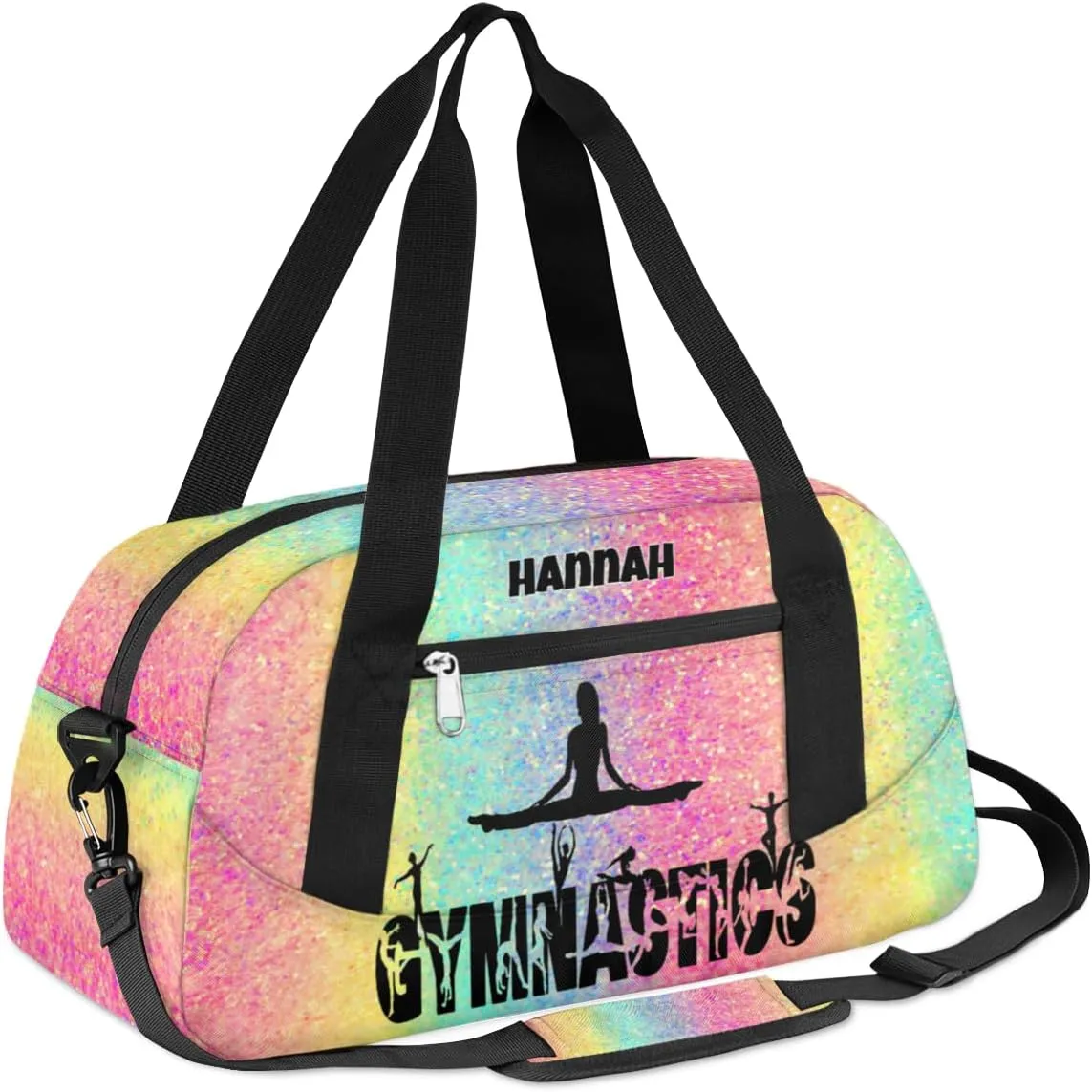 Personalized Gymnastics Bag for Girls, Custom Name Carry On Weekender Gymnastics Dance Bag for Women Travel Business Trip, Colorful Glitters Sequins Pink Yellow