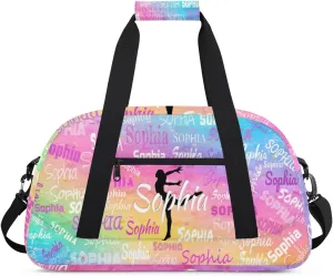 Personalized Gymnastics Bag for Girls with Name, Custom Carry On Weekender Gymnastics Dance Bag for Women Travel Business Trip, Painted Colorful Rainbow Abstract Art Background