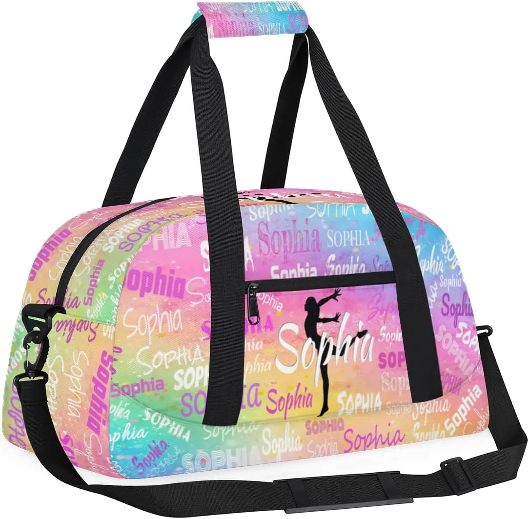 Personalized Gymnastics Bag for Girls with Name, Custom Carry On Weekender Gymnastics Dance Bag for Women Travel Business Trip, Painted Colorful Rainbow Abstract Art Background