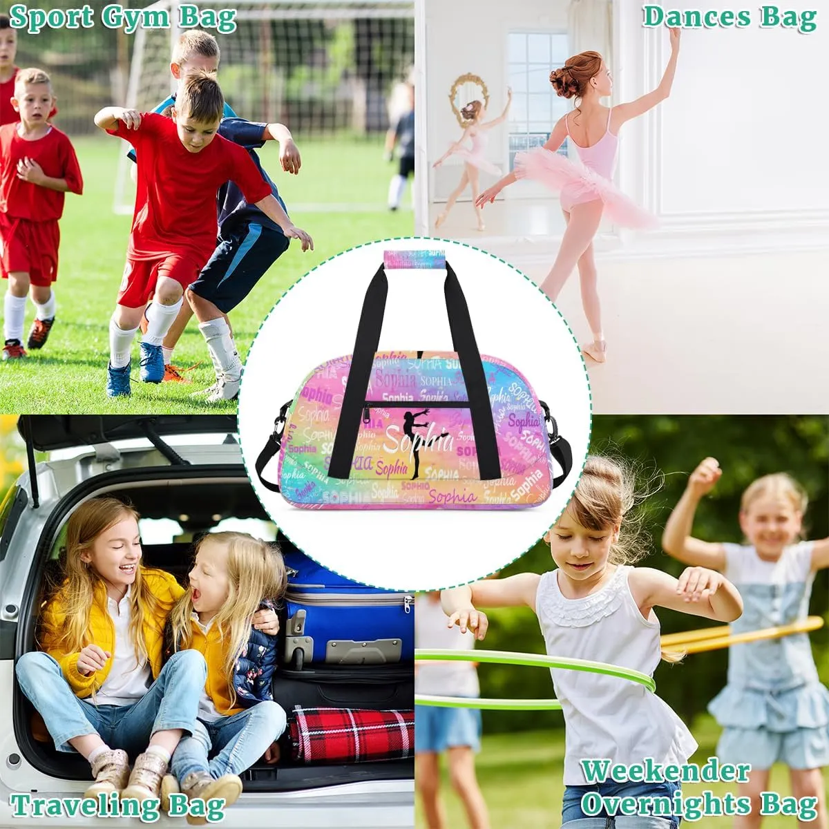 Personalized Gymnastics Bag for Girls with Name, Custom Carry On Weekender Gymnastics Dance Bag for Women Travel Business Trip, Painted Colorful Rainbow Abstract Art Background