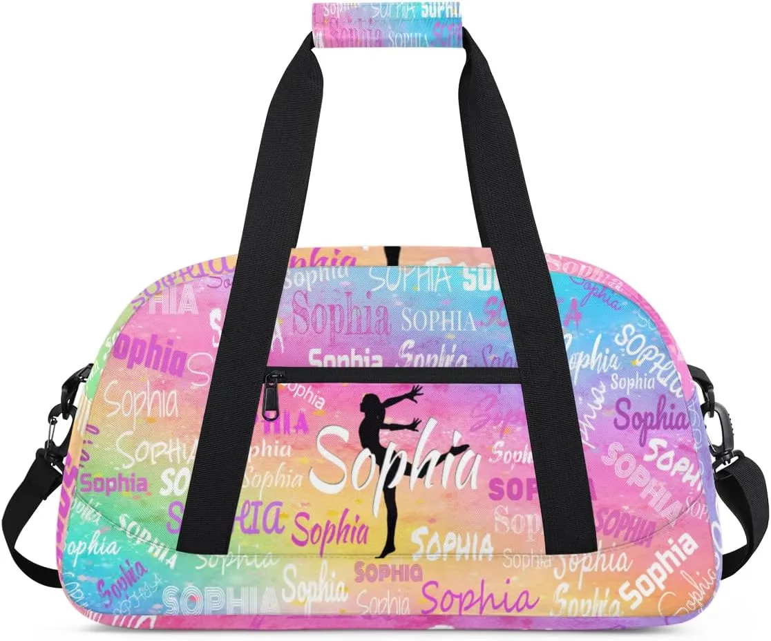 Personalized Gymnastics Bag for Girls with Name, Custom Carry On Weekender Gymnastics Dance Bag for Women Travel Business Trip, Painted Colorful Rainbow Abstract Art Background