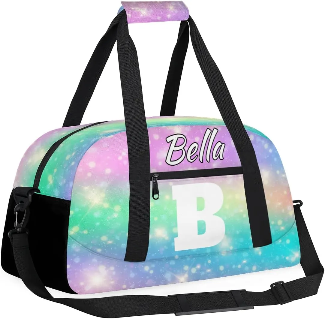 Personalized Initial Travel Duffel Bag for Women Men, Custom Name Workout Sports Tote Gym Bag Weekender Overnight Carry On Bag, Watercolor Glitter