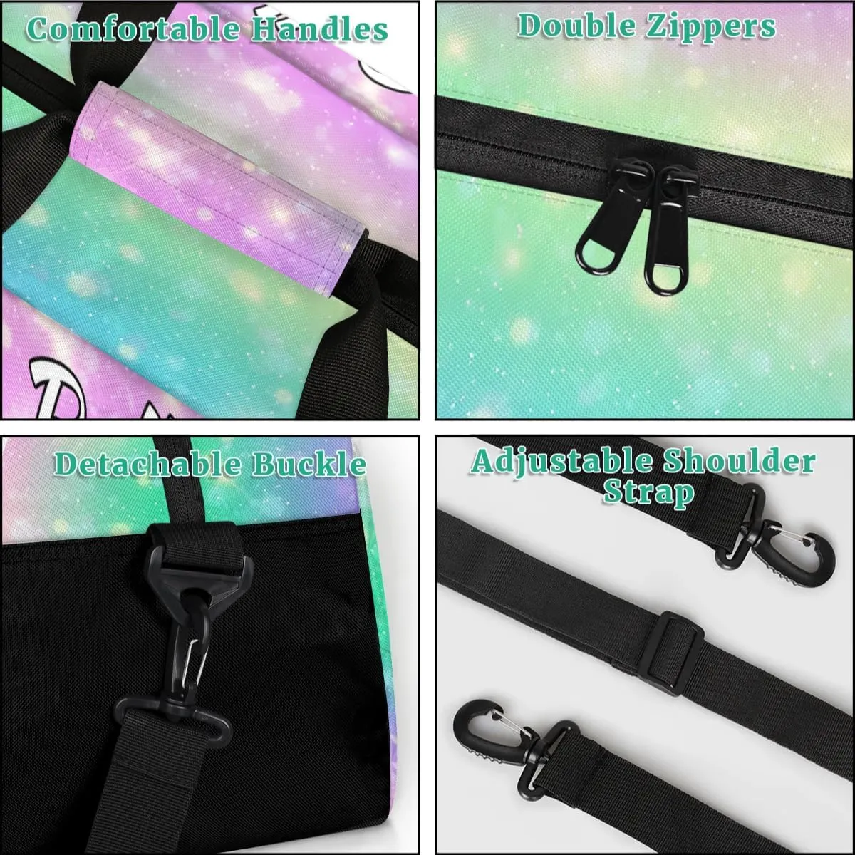 Personalized Initial Travel Duffel Bag for Women Men, Custom Name Workout Sports Tote Gym Bag Weekender Overnight Carry On Bag, Watercolor Glitter