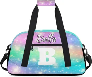 Personalized Initial Travel Duffel Bag for Women Men, Custom Name Workout Sports Tote Gym Bag Weekender Overnight Carry On Bag, Watercolor Glitter