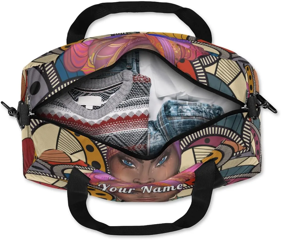 Personalized Kids Duffel Bag African Afro Woman,Custom Sport Gym Bag for Boys Girls,WWeekender Overnight Bags Travel Duffel Bag,Customized Kids Gift