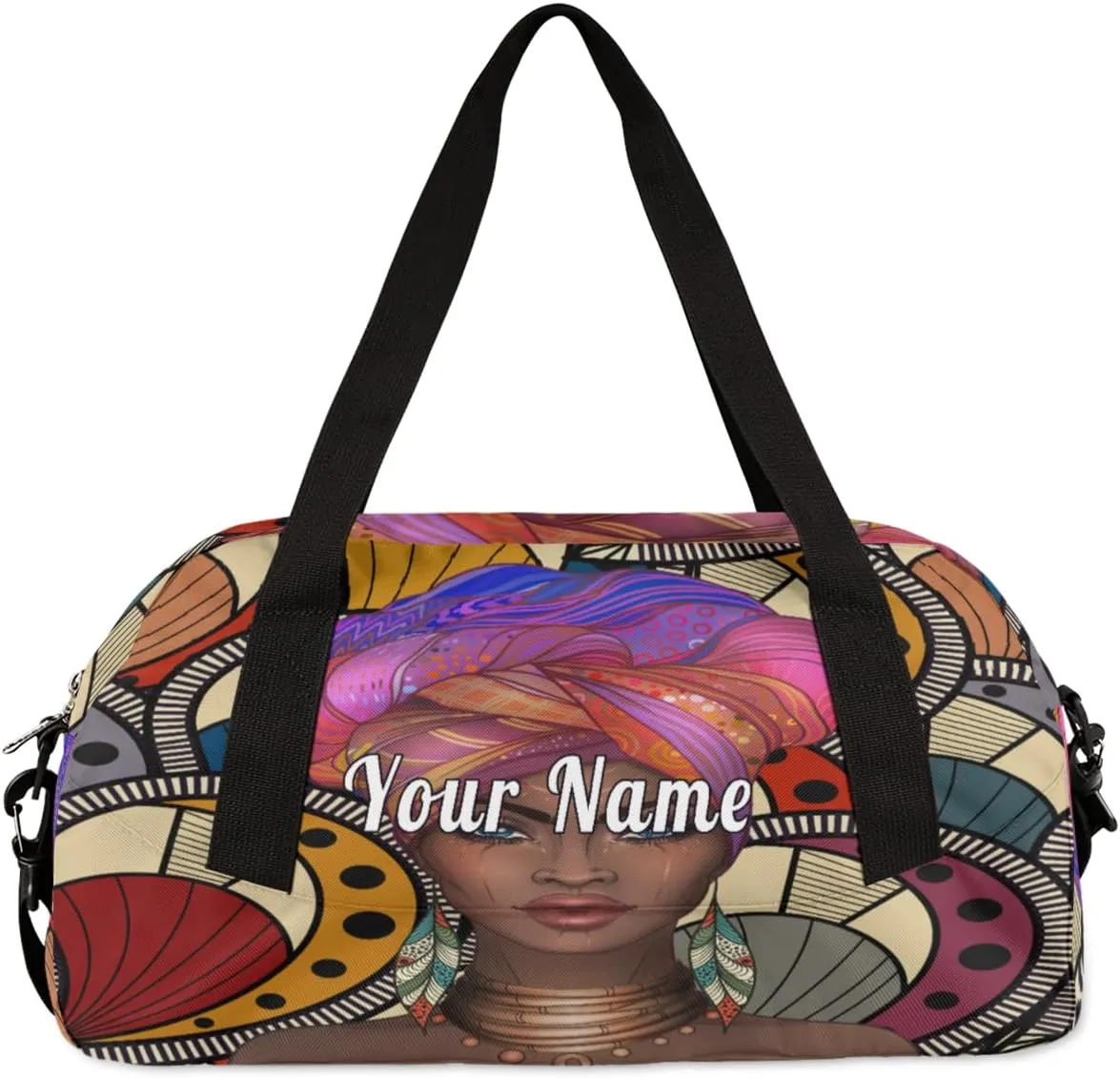 Personalized Kids Duffel Bag African Afro Woman,Custom Sport Gym Bag for Boys Girls,WWeekender Overnight Bags Travel Duffel Bag,Customized Kids Gift